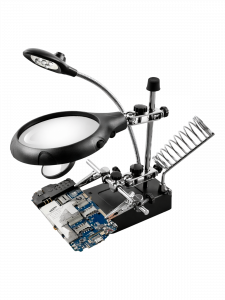 Третья рука для пайки с подсветкой , универсальный держатель на подставке с лупой 2 руки Орбита OT-INL46